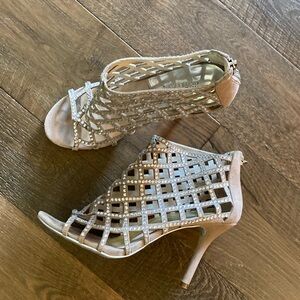 Michael Kors tan suede leather with crystals, zip up heels